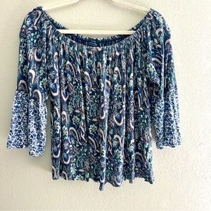 Lucky Brand Blue Floral Long Sleeve Blouse Women's M
